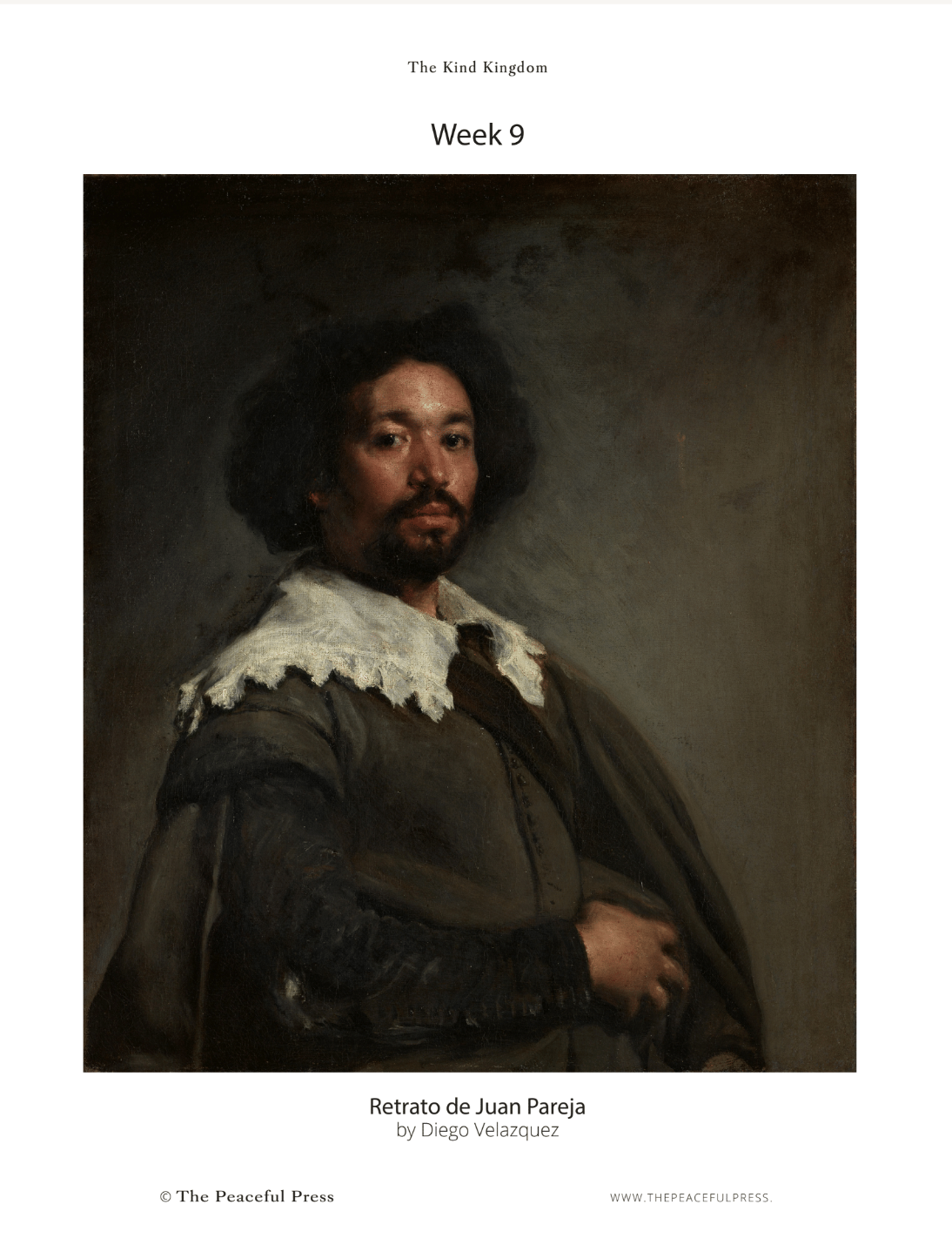 Sample Sheet of a Homeschool Art Study, "Retrato de Juan Pareja" by Diego Velazquez.