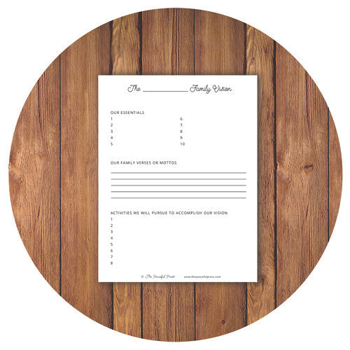 A family vision worksheet to help home school families stay on track.