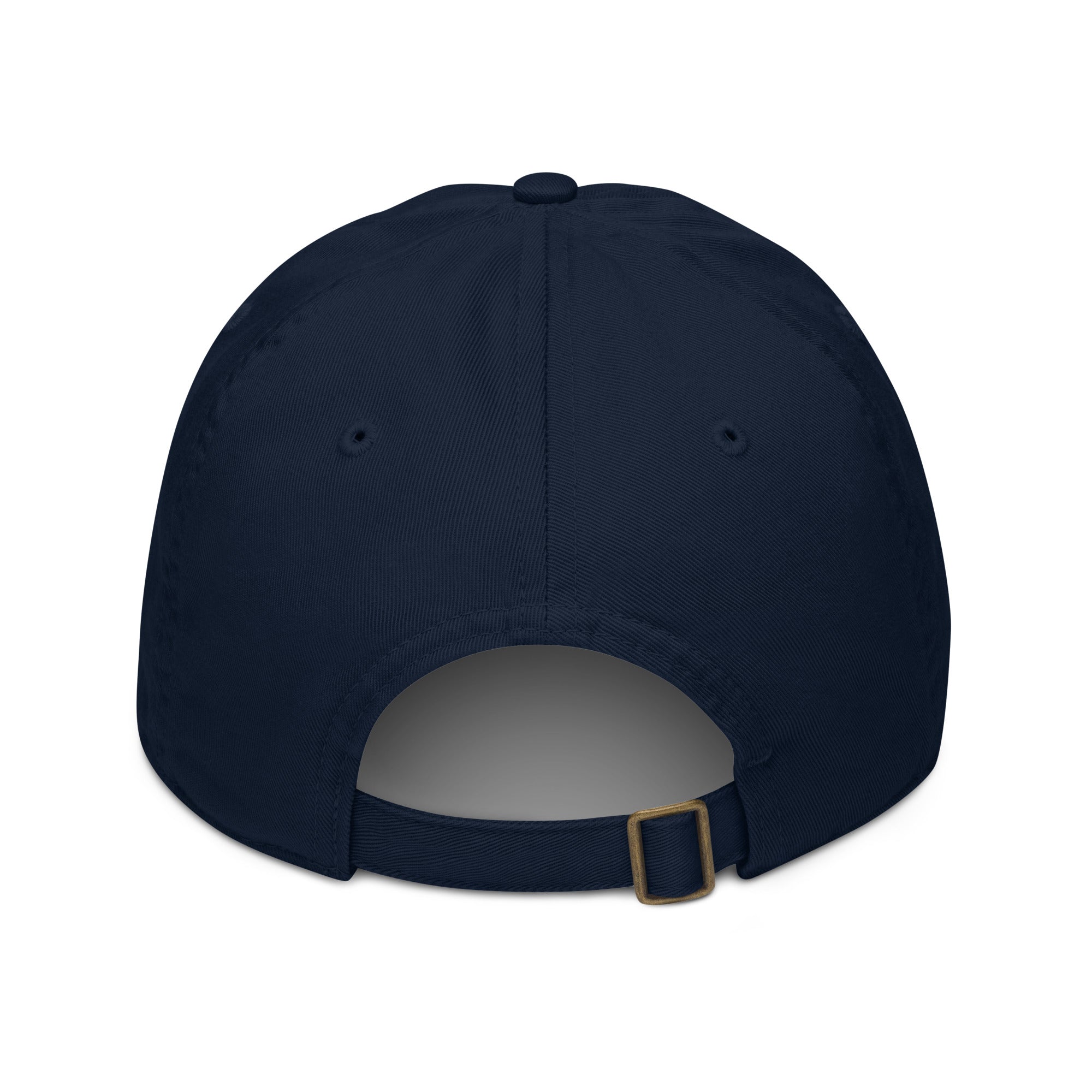 Navy blue dad hat from the back.