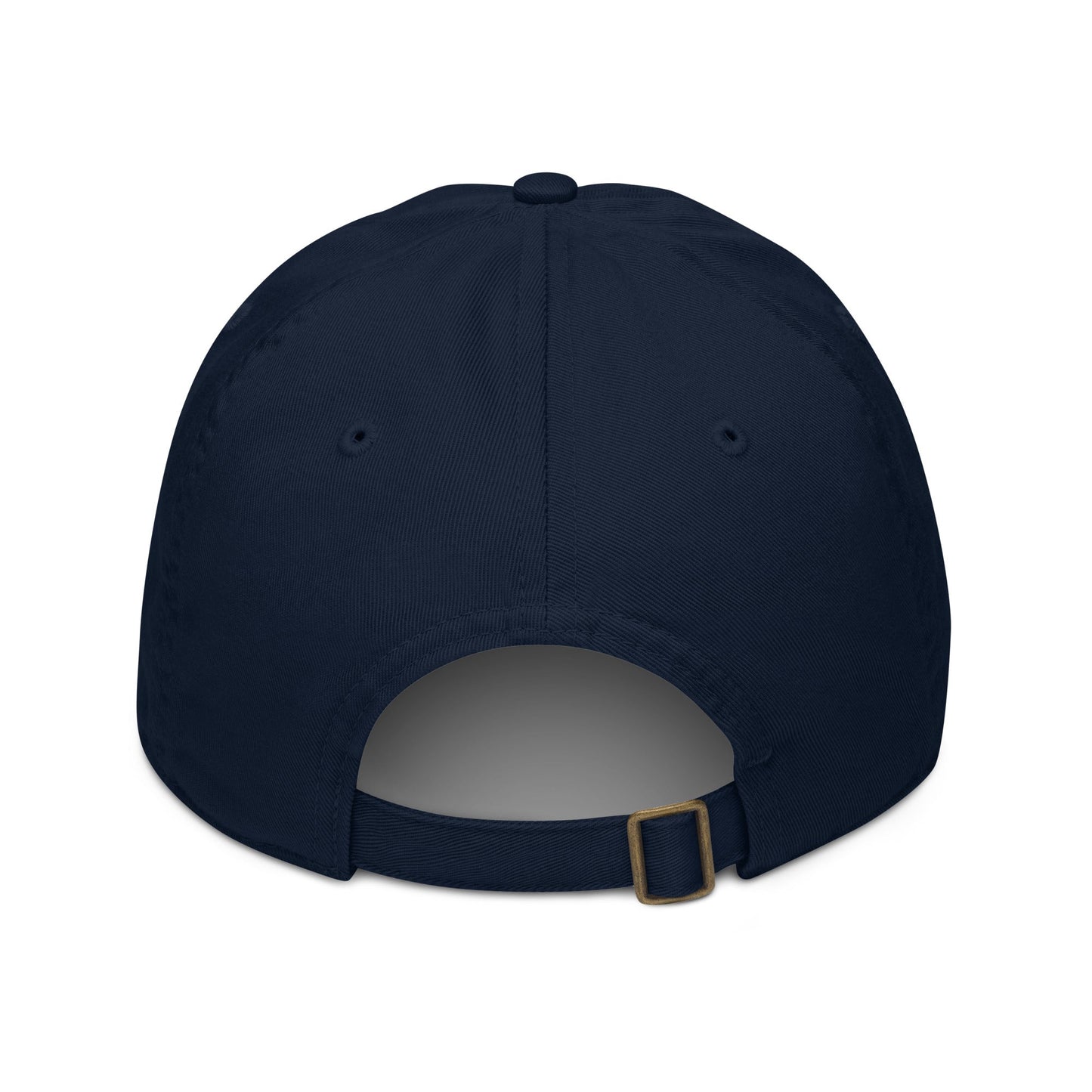 Navy blue dad hat from the back.