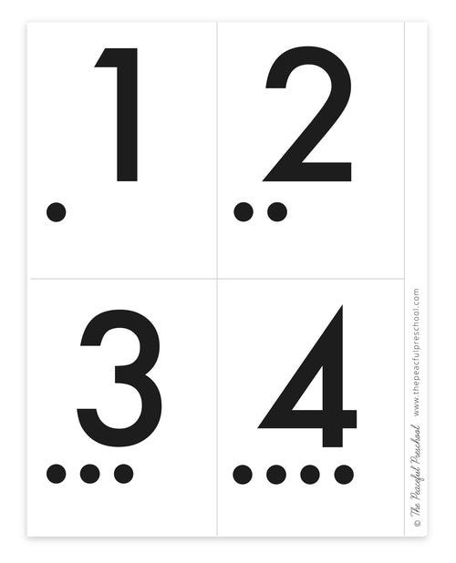 Homeschool sample sheet for counting, numbers one through four.