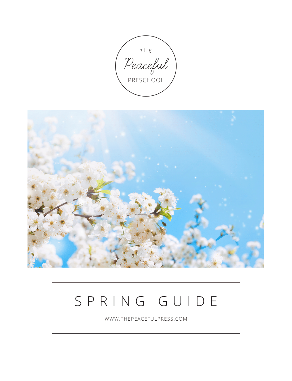 The Cover Art of the 4 week homeschool Spring Guide, with flowers on a blue background.