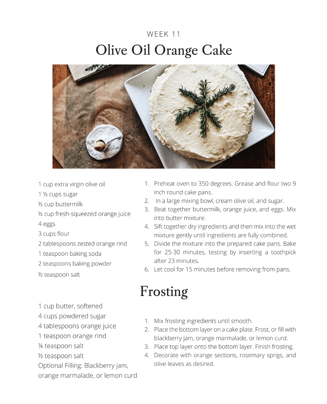 Homeschool sample recipe, Olive Oil Orange Cake with Frosting.