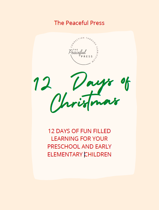 Cover art for the homeschool "12 days of Christmas" Guide, 12 days of learning for your preschool and early elementary children.