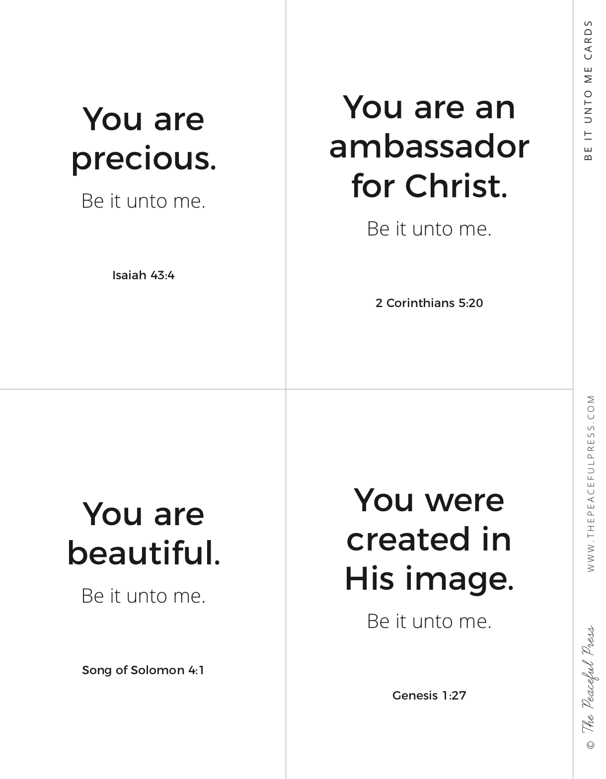 Advent Homeschool sample: Bible verse memorization cards, four to a page.