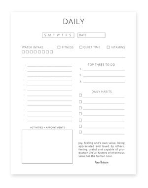 A daily schedule sample sheet from the Peaceful Press's homeschool planner.