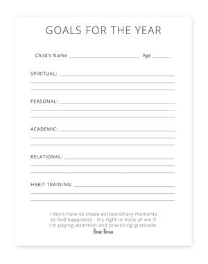 A sample goal tracker from the Peaceful Press's homeschool planner.