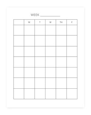 A sample blank week grid from the Peaceful Press's homeschool planner.
